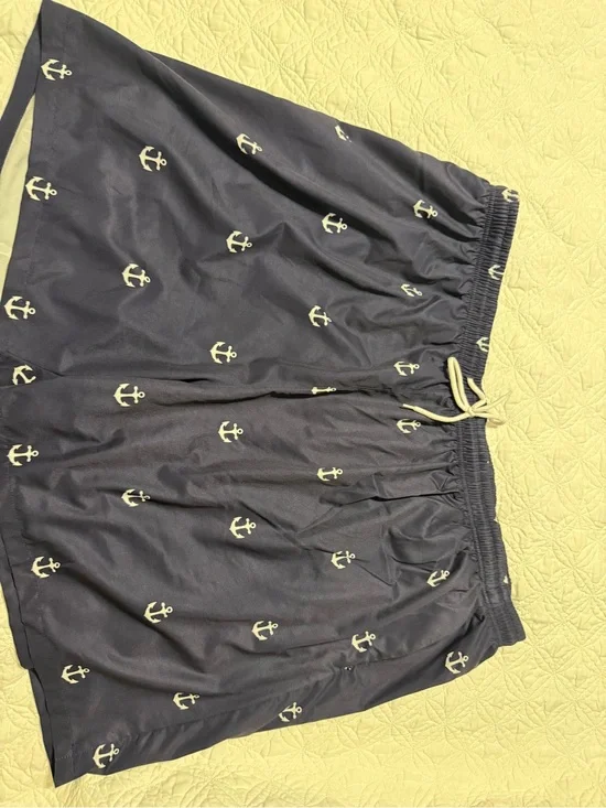 Navy Anchor Print Elastic-Waist swim shorts