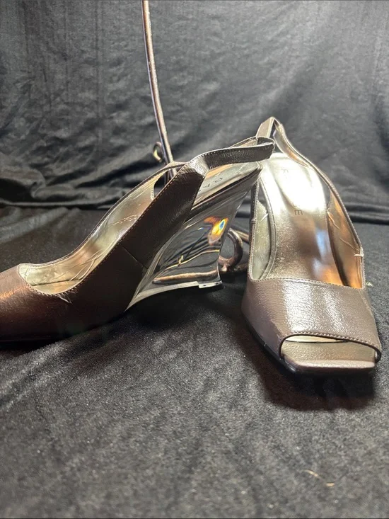 Rampage Metallic Brown Open-Toe Slingback Heels