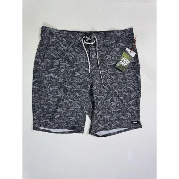 Duluth Alaskan Hardgear Lost Lake Fish Print Gray Board Shorts Men's 36x11 NWT
