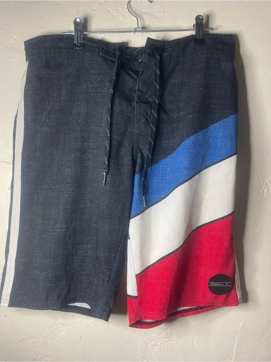 O'Neill SZ 30 Black Blue White Red Colorblock rBoard Shorts