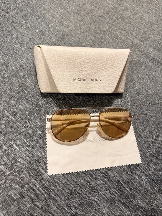 Michael Kors Aviator Sunglasses in Gold with Brown Lenses