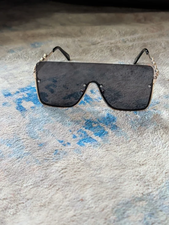 Aldo Women's Black Shield Sunglasses with Gold Chain Detail