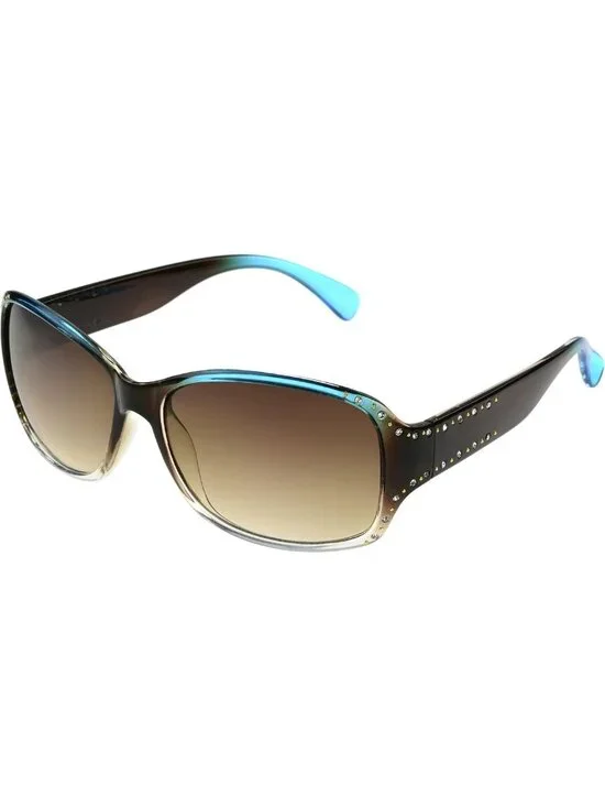 Stylish Women's Turquoise Studded Square Sunglasses with Blue Crystal Accents