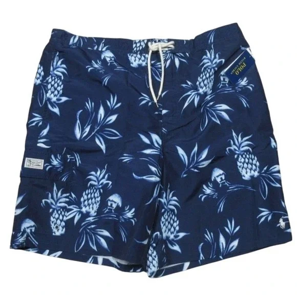 Polo Ralph Lauren Mens Small Navy Blue White Pony‎ Swim Shorts Board Shorts NWT
