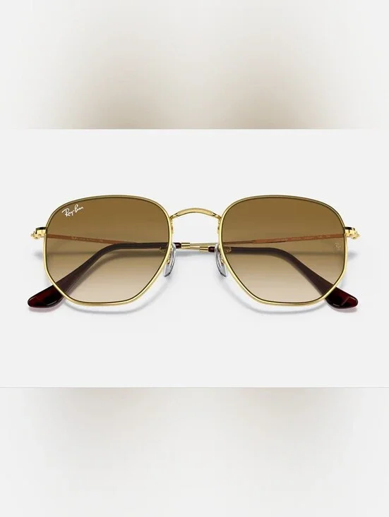 Ray-Ban Hexagonal Gold Brown Polarized Sunglasses 51-21