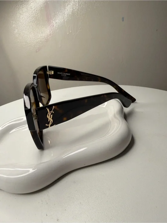 Saint Laurent Tortoiseshell Sunglasses with Gold YSL Logo