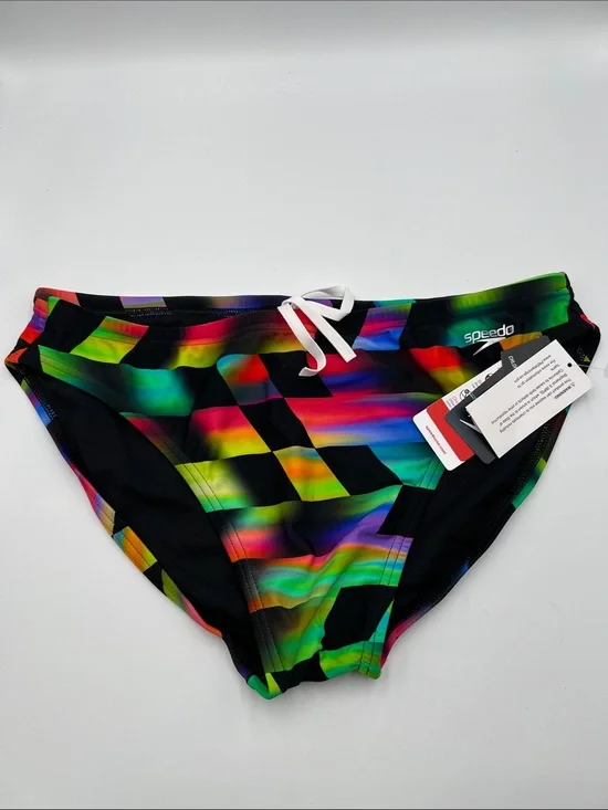 Speedo racer swimming brief shorts blue red stripe box swim men new 38