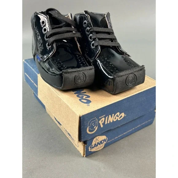 Sandy Pingo Boys Black Patent‎ Leather Dress Shoes Boots Size 14cm US 7 Toddler