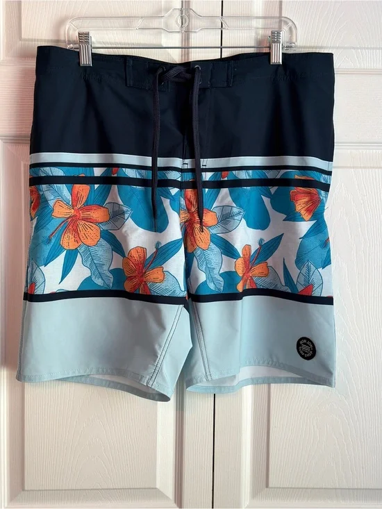 Ron Jon Surf Shop Men’s Blue Floral Print Board Shorts Size 34