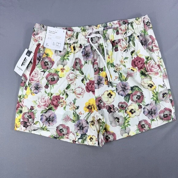 Goodfellow Mens L Off-White Floral Polyester Swim Trunks 5