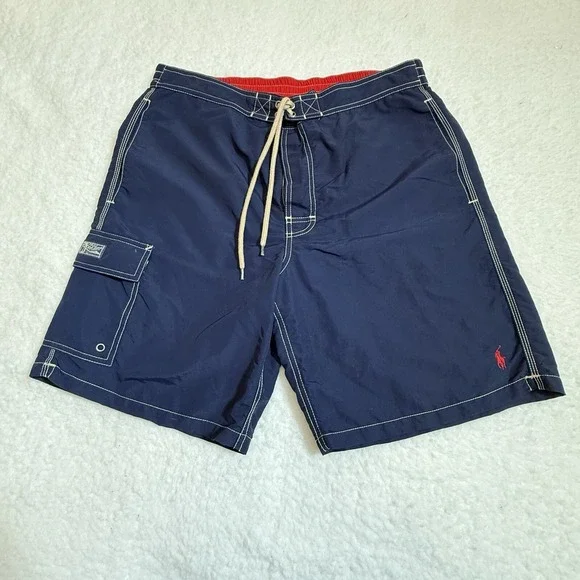 Polo Ralph Lauren Swim Shorts Mens M Lined Board Shorts Nylon Blue Solid