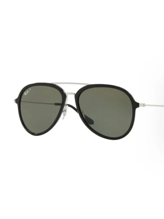 Ray-Ban polarized Black Frame with Silver Metal Aviator Sunglasses