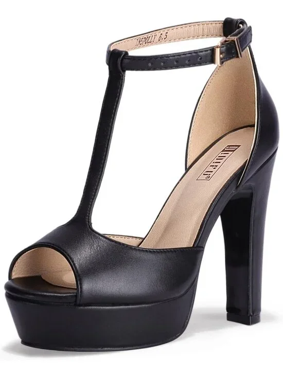 Stylish Women's Platform Chunky High T-Strap Peep Toe Heels - Perfect for Any