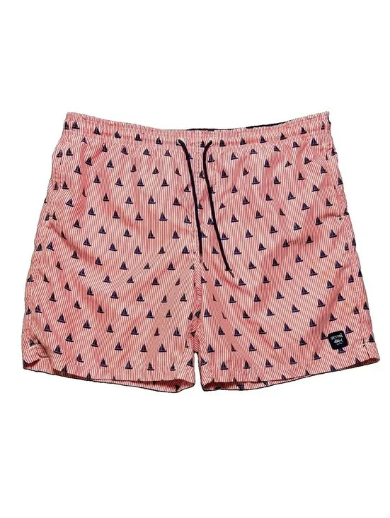 Spicy Tuna Mens Sailboat Print Swim Trunks Red White Striped XL Lined Beach