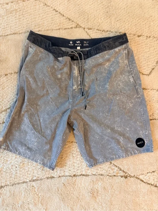 RVCA Men's Washed Gray Swim Board Shorts with Black Waistband