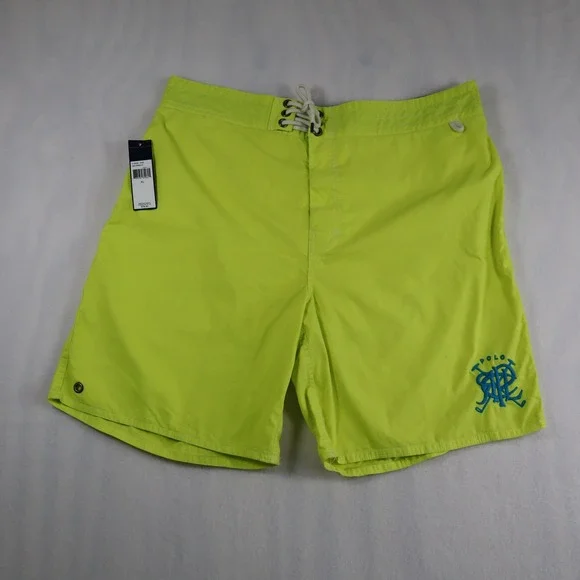 Polo Ralph Lauren Swim Trunks Men's XL Yellow Blue Logo Pocket Bathing Suit‎ NWT