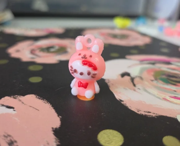 Sanrio Pink Bunny Charm with Red Bow Accent
