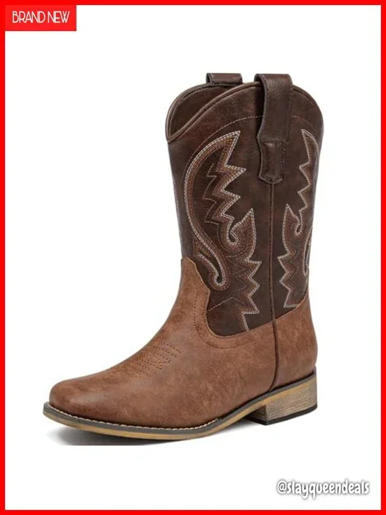 Boys Western Cowboy Boots Pull-On Square Toe Durable Kids