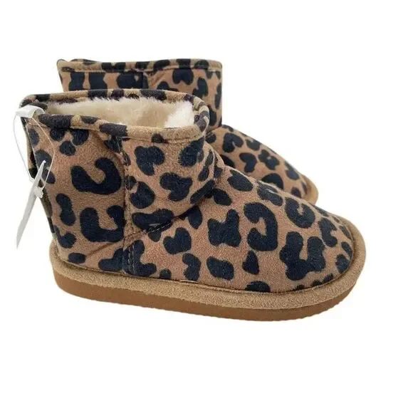 H&M Toddler Leopard Print Faux Suede Fluffy-Lined Ankle Boots Size 8.5 NWT
