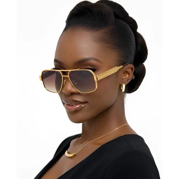 Sunglasses Women Shades Square‎ Gold Metal UV400 Protection Summer Retro Vintage