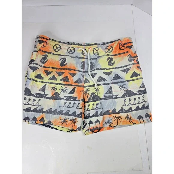 Vintage 80-90s Y2K Alliance 38 Mens Swim Trunk Colorful Cool‎ Tribal Print