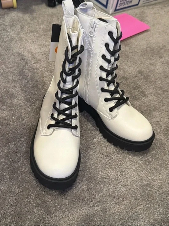 White Combat Boots with Black Laces for girls