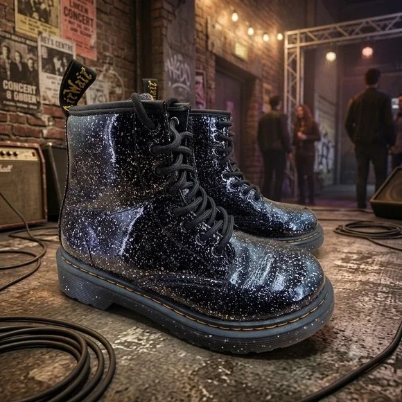 Dr. Martens 1460 J Black Galaxy Glitter Boots Kids Size 2 US 1 UK 33 EU