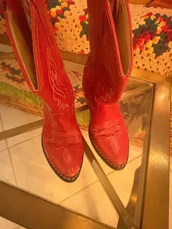 Old West Kids Red Leather Cowboy Boots Style 8116