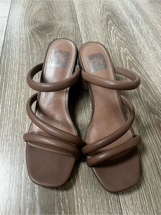 DV by Dolce Vita Brown Triple-Strap Square-Toe Slide Sandals