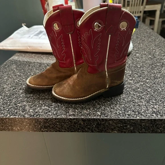 Old West Kids Boots in Red and Brown