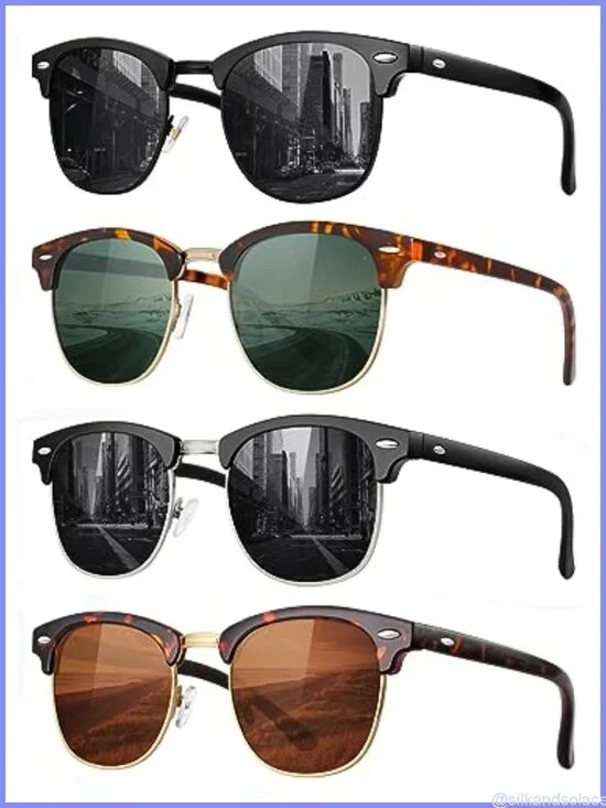 Polarized Retro Semi Rimless Sunglasses 100% UV Protection 4 Pack