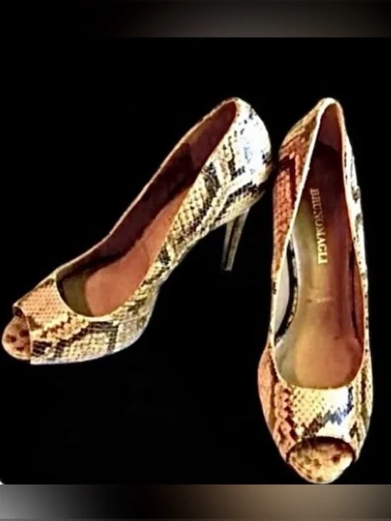 BRUNO MAGLI Vint Y2K Couture Genuine Python Stiletto Pump Peep-toe Roccio 8.5