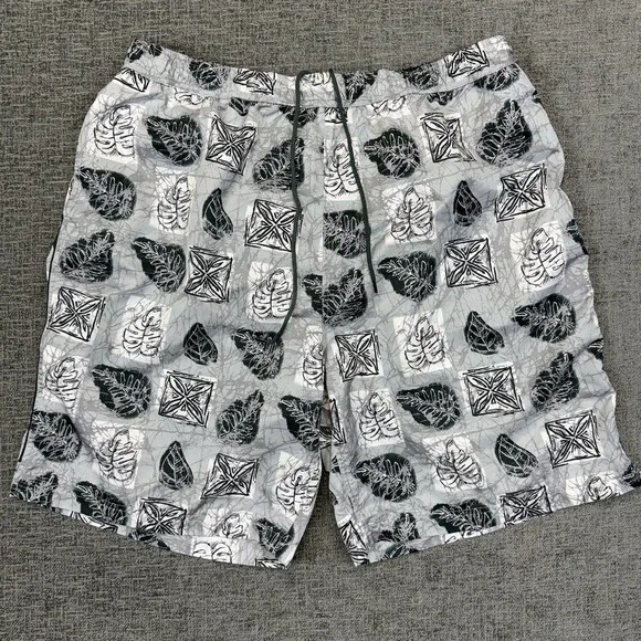 FUBU Swim‎ Board Shorts Mens XL Gray Green Beachwear Leaf Print Pockets