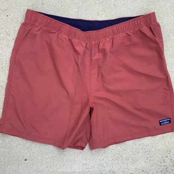 Men's LL Bean‎ Swim Trunks Rust Red Solid Logo NO TAGS Drawstring Gym Unlined