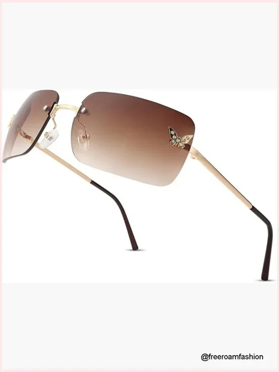 Rectangular Rimless Sunglasses Retro Trendy Y2K Square Sun shades