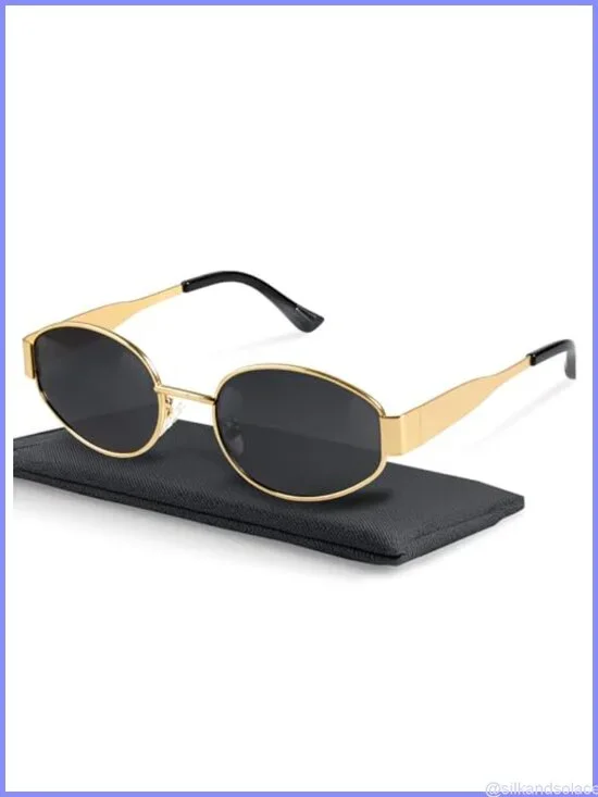 Retro Polarized Oval Sunglasses UV400 Metal Frames Soft Case