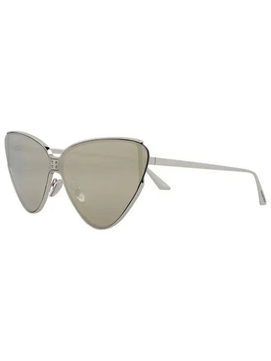 New Balenciaga Women's Sunglasses Cat Eye Metal Frame Silver Silver White
