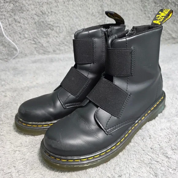 Dr. Martens 1460 Elastic J Boot Black Leather Side Zip Kids Size 3‎ EU 34