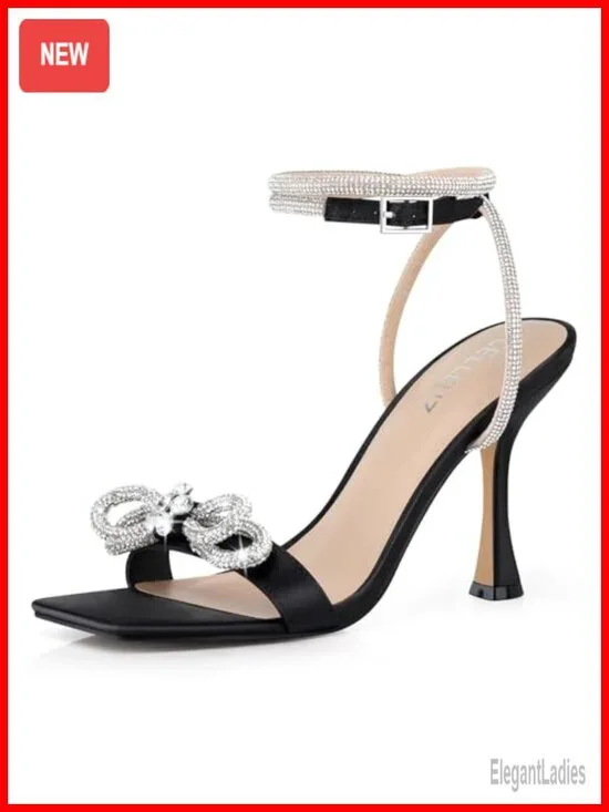Women's 3.9in Kitten Heel Sandals Satin Rhinestone Ankle Strap