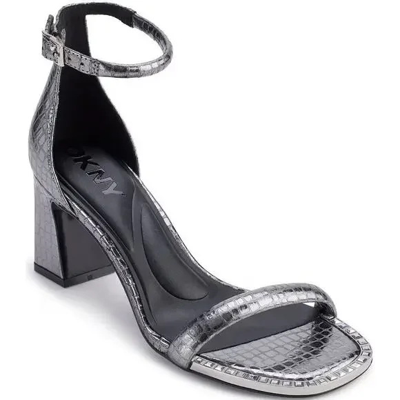 DKNY Waylin Ankle Strap Sandals Heels in Nickel Womens Shoes, Size 10 K4465453