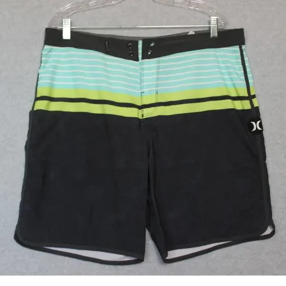 Hurley Phantom Board Shorts No‎ Inner Lining Blue Green Striped Men's Size 36
