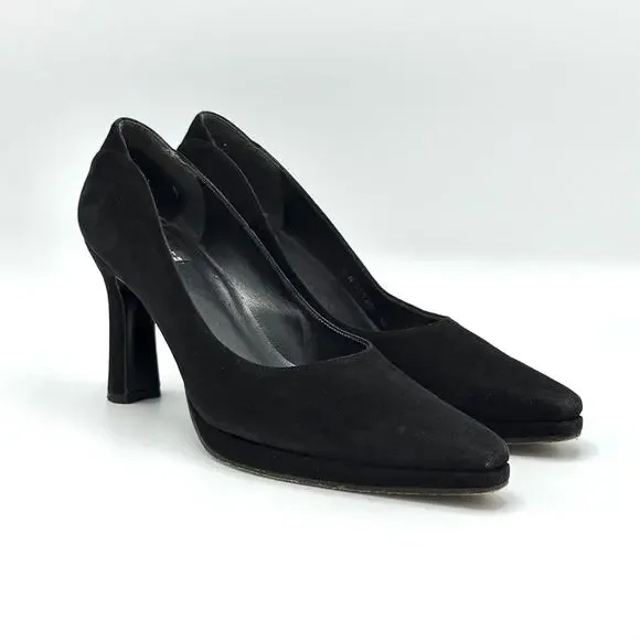 Vintage Stuart Weitzman Black Suede Pointed Toe Pumps 8.5 90s Dark Feminine
