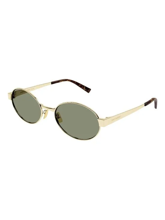 New Saint Laurent Women's Sunglasses Gold Square Green Lens Metal Frame SL 692