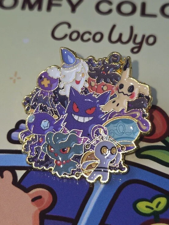Pokemon Ghost-Type Enamel Pin - Purple, Cream, Blue, Black, Red