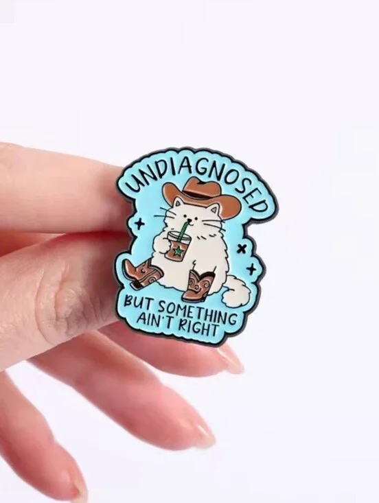 Undiagnosed Cat Enamel Pin - Blue Cat with Cowboy Hat & Boots
