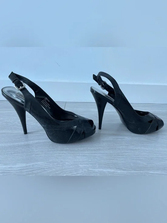Steve Madden Black Crisscross Peep-Toe Slingback Leather Heels Size 9.5
