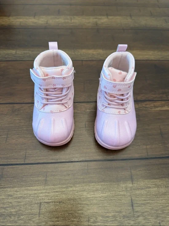 Carter’s Kids Pink Heart Rain Boots with Velcro Closure
