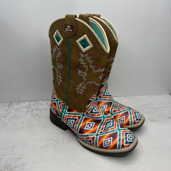 Twister Brynlee Western Boots Children 13 Brown Aztec Modern Cowgirl Festival