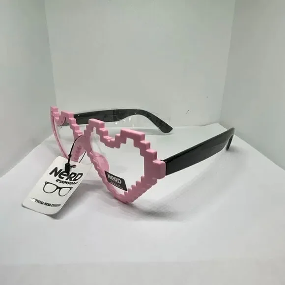 Nerd Eyewear Pixel Heart Glasses – Pink Frame with Clear UV400 Lenses