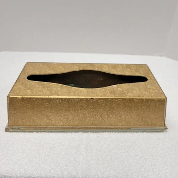 Vintage Hanging‎ Tissue Box holder Acrylic Gold w/ mirror bottom